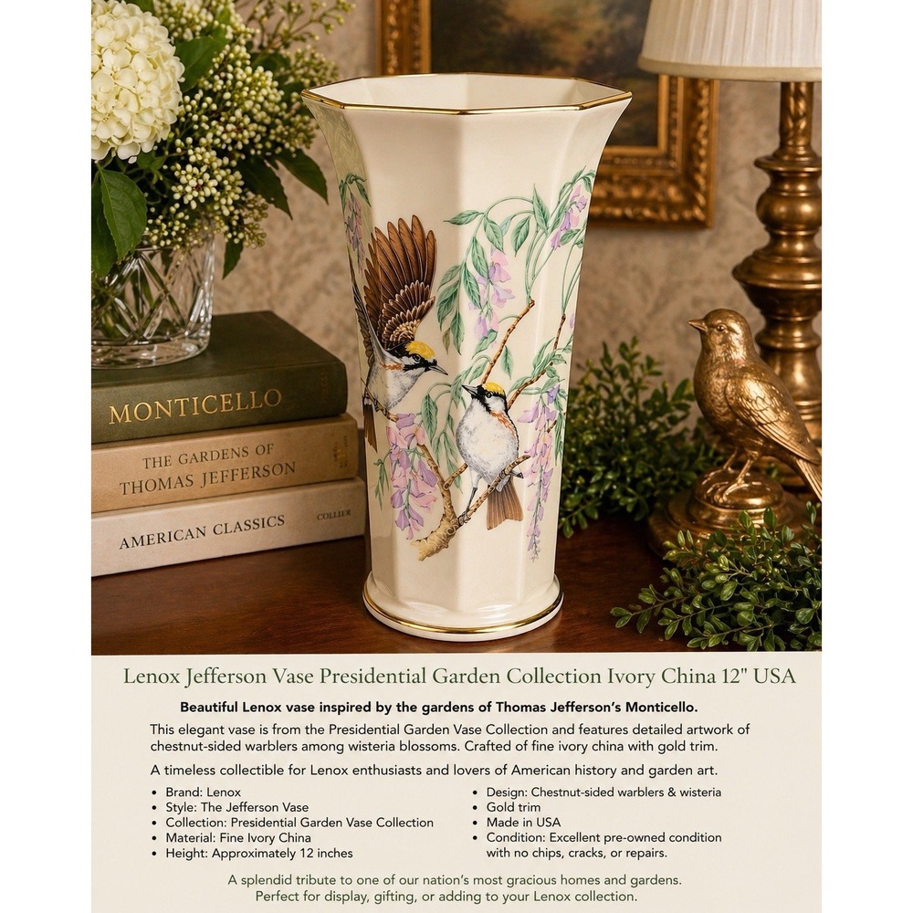 Lenox Jefferson Vase Presidential Garden Collection Ivory China 12" USA